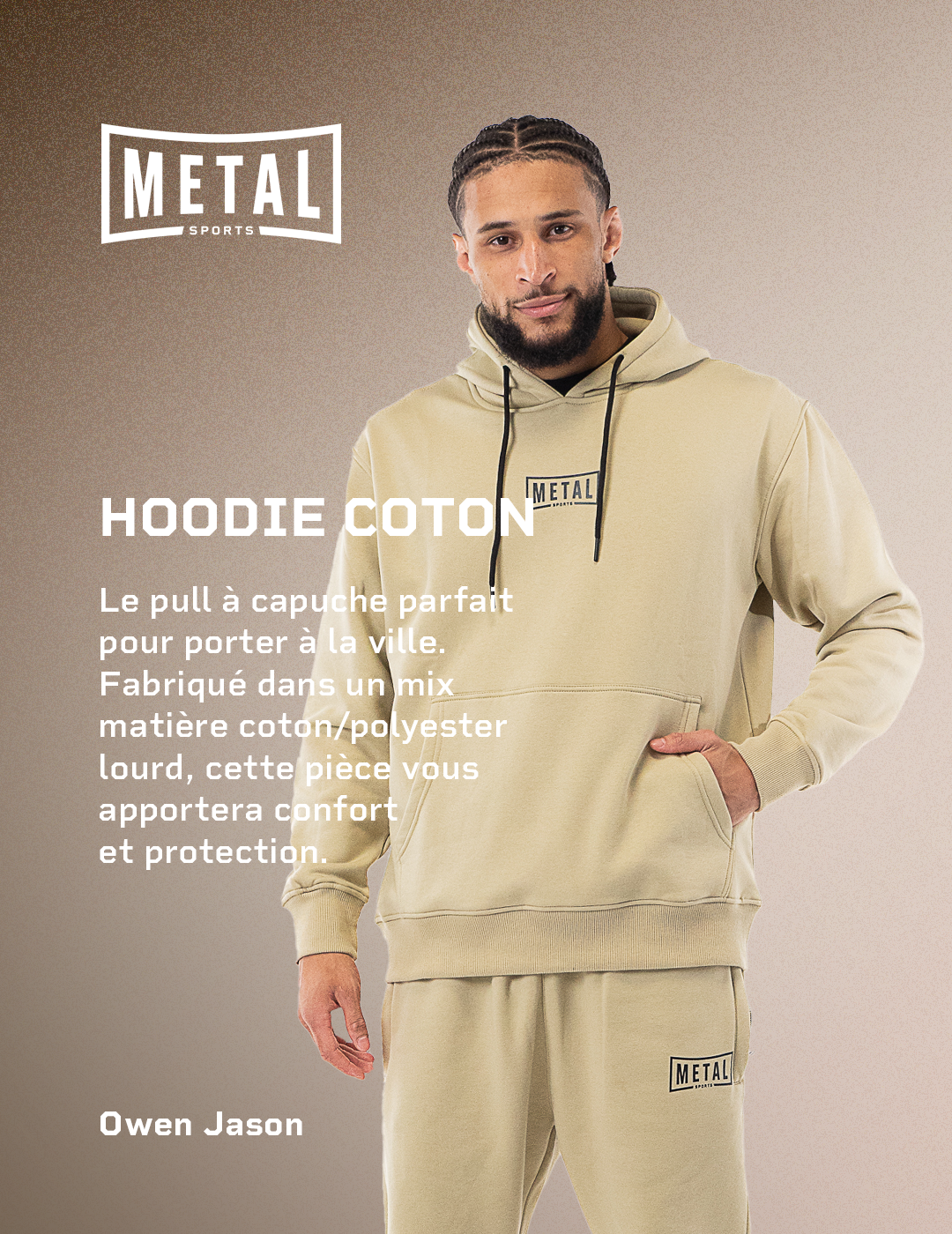 hoodie coton oversize metal sports beige noir desert storm owen jason mma boxe