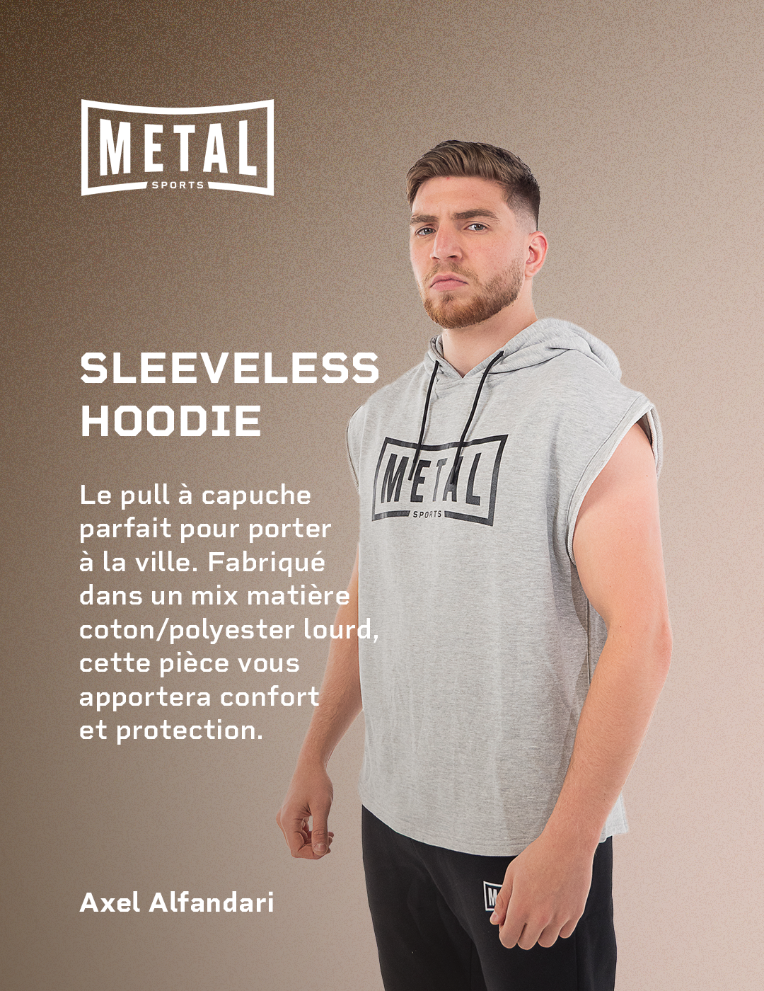 hoodie sans manches sleeveless grey gris chiné metal sports boxe style rocky axel alfandari